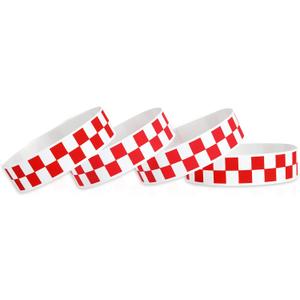 AllReal 600 Pcs Red Checkered Paper Wristbands Checks Wrist Bands for Events Neon Waterproof Paper Bracelets Adhesive Identification Hand Bands for Concerts Party