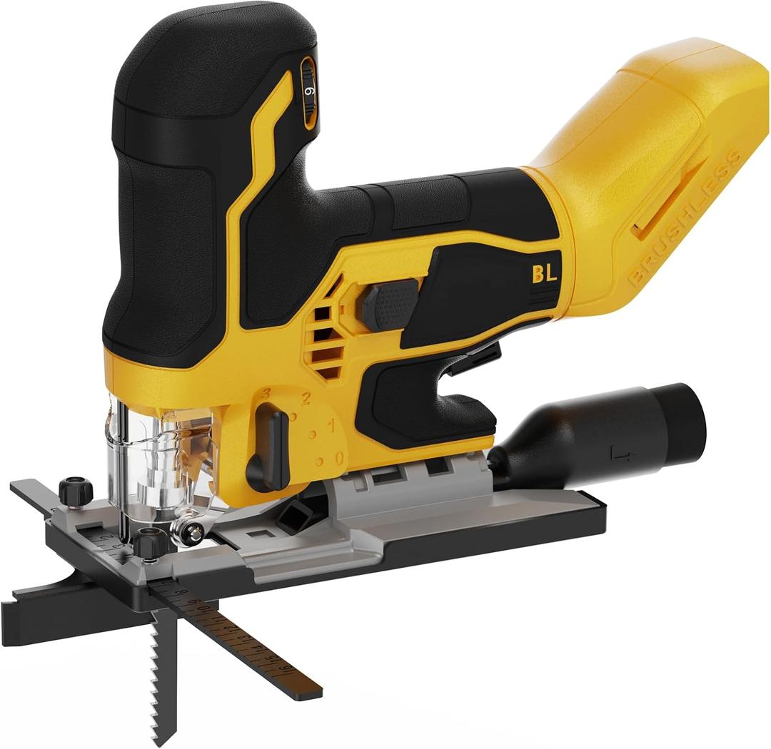 Cordless Brushless Jigsaw Compatible with 20V MAX Battery (Tool Only), 3800SPM 7 Variable Speed Jig Saw, Ergonomic Barrel Grip, 4 Orbital Cutting, 045 Bevel Cuts, LED Light for Wood Metal