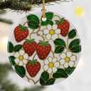 Christmas Ornaments, Dodosky 2.8in Ceramic Strawberry Flower Ornament, Xmas Decor, Christmas Tree Ornaments, Xmas Decorations for Tree, Holiday Ornament, Gift Ideas, Gifts for Mom & Grandma