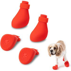 Happy Three Bright Red Dog Shoes  Protective Pet Boots for Hot Pavement and Cold Weather  Outdoor Dog Footwear for Summer, Winter, and All-Season Traction
