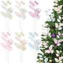 12 Pcs 16 Inch Pastel Christmas Decor Leaf Picks Pastel Candy Christmas Tree Picks Artificial Glitter Macaron Ornaments for Xmas Tree Decorations Topper Vase Filler Wreath Holiday Decor