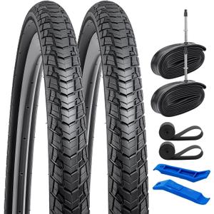YUNSCM 2-PCS 700C Road Bike Tires 700x32C/32-622 and 700C Heavy Duty Bike Tubes Presta Valve Compatible with 700x30C 700x31C 700x32C 700x33C 700x34C Bike Bicycle Tires and Tubes (Y-1126)