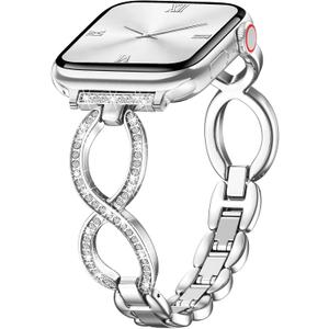 Filoto Bling Band Compatible with Apple Watch 38mm 40mm 41mm 42mm 44mm 45mm 46mm 49mm for Women, Thin Metal Strap Dressy Slim Jewelry Bracelet for iWatch Band Series 11 10 9 8 7 6 5 4 SE 3 2 1 Ultra (Silver)