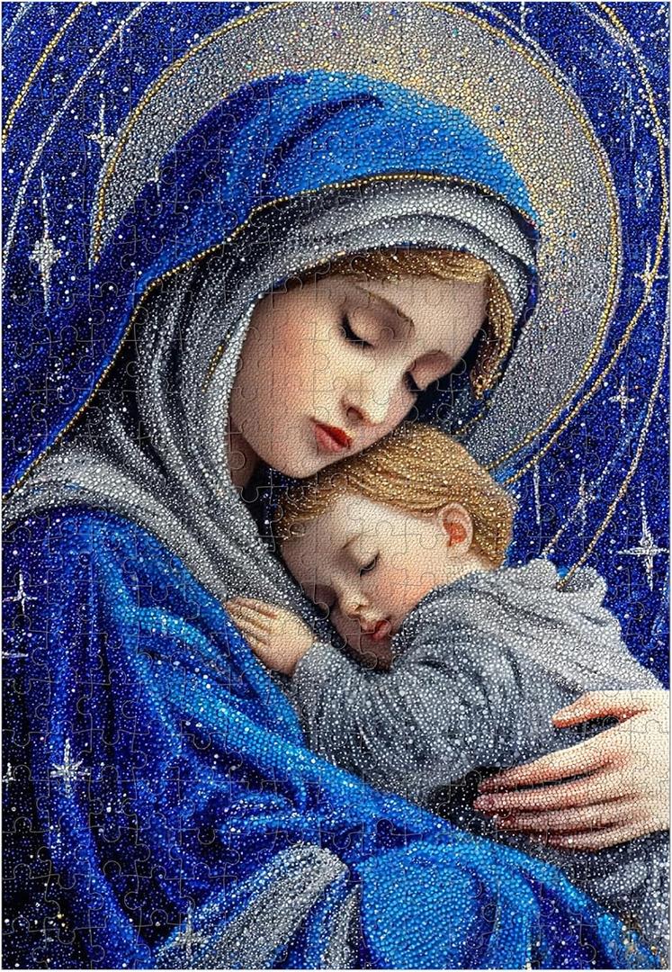 Great Jigsaw Puzzles for Adults 300 Pieces Starry Mosaic Art Religious Lady Puzzles for Adults Toys Gift Family Decoration Kids Puzzle (300PCS-15"x10")