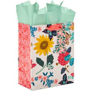 Hallmark 9" Medium Gift Bag with Tissue Paper (Bright Flowers) for Valentine's Day, Easter, Birthdays, Bridal Showers, Weddings, Baby Showers, Mother's Day