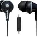Panasonic ErgoFit Wired Earbuds With Microphone, 3.5mm Jack Wired Headphones with Mic and Call Controller, Ergonomic Custom-Fit Earpieces (S/M/L), for Phones and Laptops - RP-TCM125-K (Black)