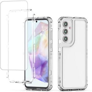Case for Galaxy S24 FE, Crystal Full Body 3 Layer Protective Phone Cover with Tempered Glass Screen Protector, Shockproof, Anti-Yellowing, Camera Protection for Samsung Galaxy S24 FE Clear