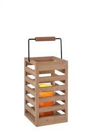 Slatted Wooden Lantern with Black Metal Handle and Natural Finish 11"