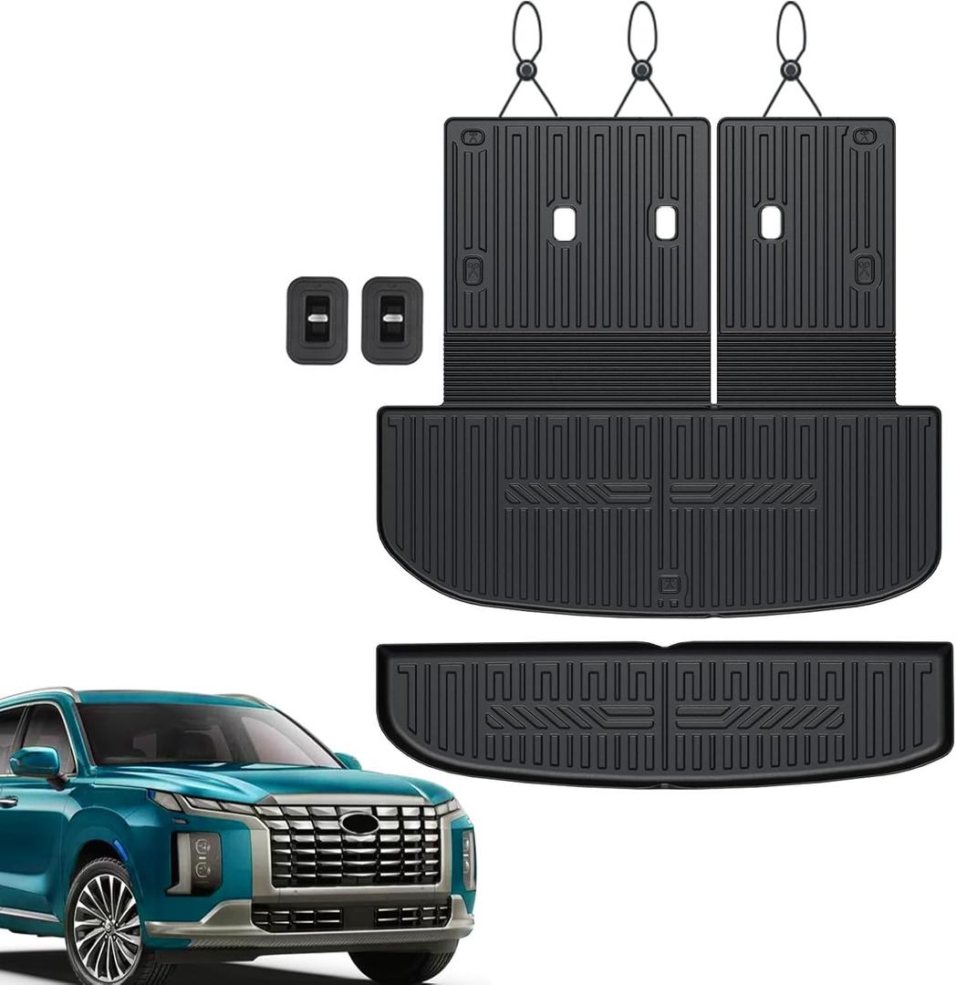 Cargo Mat with Backrest Mats for 2020-2024 2025 Hyundai Palisade 7/8 Seat Accessories, All-Weather Cargo Liner Trunk Mat for Palisade Calligraphy Car Mat Accessories