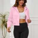 LOFAAC Women Fleece Full Zip Up Cropped Hoodie Sweatshirt 90s Long Sleeve Drawstring Hooded Crop Jacket Top with Pockets (Pink, S)