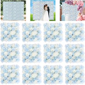 FUHSY 3D Flower Wall Backdrop 12 Packs 15x15 Inch Blue Artificial Flower Wall Decor Flower Panels Floral Backdrop for Anniversary Bridal Baby Shower Party Rose Wedding Photo Background