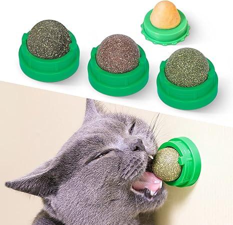 Potaroma Catnip Toys Balls, Extra Cat Energy Ball, Edible Kitten Silvervine Toys for Cats Lick, Healthy Kitty Teeth Cleaning Dental Chew Toys, Cat Wall Treats (Green)