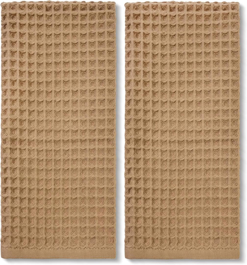 Jacquotha Waffle Bathroom Hand Towels 2-Piece (Tan)  Cotton, Soft, Lightweight, Lint Free, 13 x 29