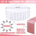 Tudomro 8 Pcs White and Rose Gold Round Plastic Tablecloth and Satin Table Runner Set 84 Inch Round Covers 12 x 108 Inch Table Runners for Wedding Birthday Party Baby Shower Anniversary
