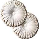 Teieas 2 Pcs Round Throw Pillows Decorative Pumpkin Velvet Boho Pleated Bed Pillows Back Support for Couch Chair Dorm Car 14.96'' (Beige)