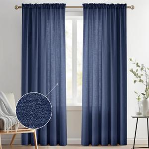 Melodieux 84 Inches Curtain for Living Room - Light Filtering, Linen Look, Rod Pocket, Semi Sheer Curtain Drapes for Home Office, Bedroom (52" W x 84" L, 2 Panels)
