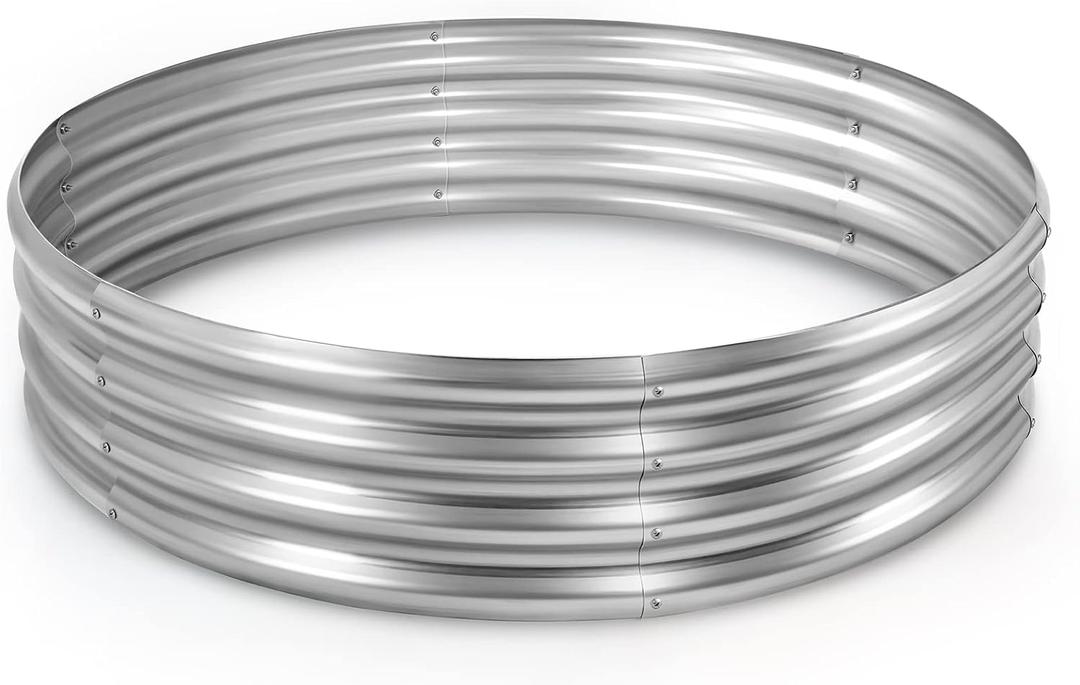 Land Guard Galvanized Raised Garden Bed Kit, Galvanized Planter Raised Garden Boxes Outdoor, Round Large Metal Raised Garden Beds for Vegetables  (221ft, 1-silver)