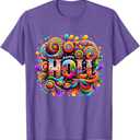 Happy Holi Festival Outfit For Women Kids Men Family T-Shirt, (Large, Purple Heather)