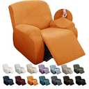 YEMYHOM 4 Pieces Stretch Recliner Slipcover Latest Jacquard Recliner Chair Cover with Side Pocket Anti-Slip Fitted Recliner Cover Couch Furniture Protector with Elastic Bottom (Recliner, Orange)