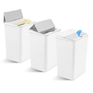 3 Pack Automatic Trash Cans Touchless, 2.5 Gallon Bathroom Motion Sensor Trash Can with Lid, Touchless Small Garbage Bin, Hands Free Electric Garbage Bin, Slim Smart Trashcans for Bedroom, Office