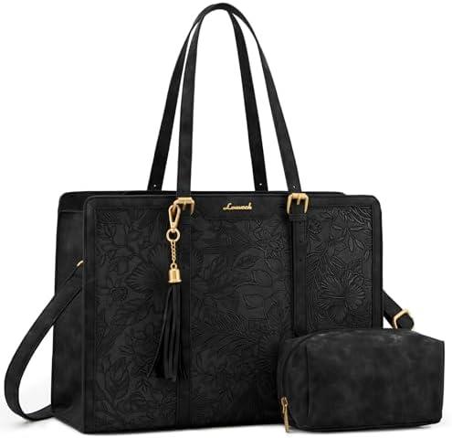 LOVEVOOK Laptop Bag for Women Vintage Leather Laptop Tote 15.6 inch Large Capacity Computer bag with Clutch Purse for Work