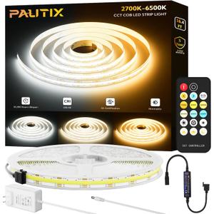 PAUTIX COB LED Strip Lights 2700K-6500K CCT Tunable White UL-Listed Dotless LED Lights with RF Remote,16.4ft Super Bright Dimmable 24V Tape Light,for Under Cabinets Bedroom Kitchen Office Lighting