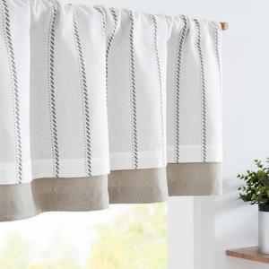 jinchan Nautical Valance Striped Linen Curtain 16 Inch Gray Farmhouse Room Darkening Kitchen Valance for Living Room Window Double Layer Blackout Window Pinstripe1 Panel Grey on White
