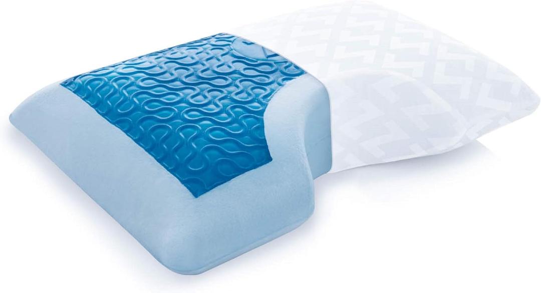 MALOUF Z Side Sleeper Shoulder Cutout Dough Memory Foam Pillow with Liquid Gel Layer-Queen, Blue (Queen (Pack of 1))