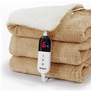 Heated Blanket Electric Throw Waffle, 50x60 Inches Sherpa Fleece Fast Heating Blanket 6 Heating Levels & 4 Hours Auto Off ETL Certification, Caramel Throw