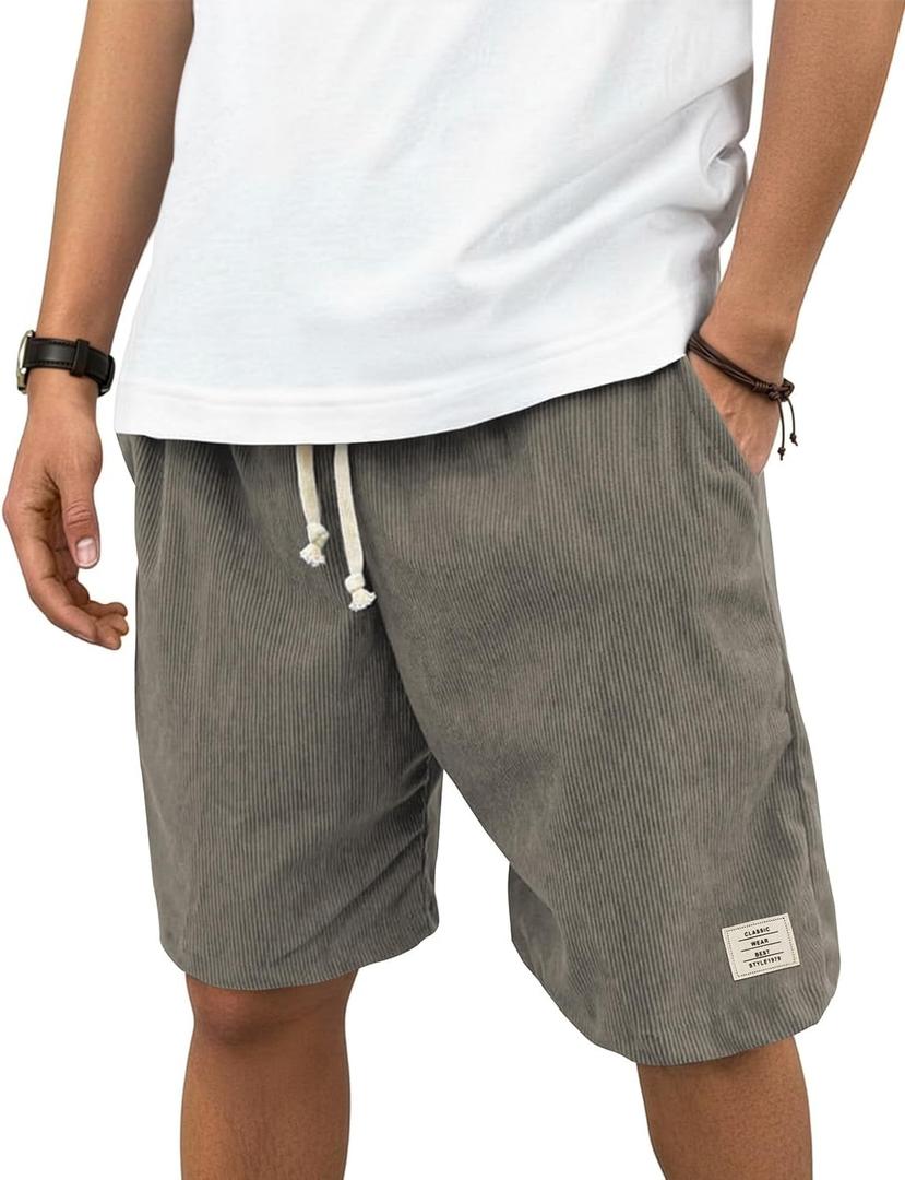 Hardaddy Mens Corduroy Shorts Elastic Waist Drawstring Casual Summer Beach Lounge Short (Green, XL)