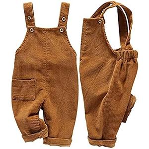 Mornyray Toddler Boy Girl Soft Corduroy Suspender Pants Kids Overalls Loose Retro Adjustable button overalls 3-6 Months