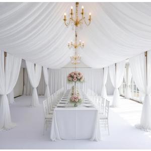 10 Panels White Ceiling Drapes for Weddings, 5ft x 30ft Chiffon White Draping Fabric for Birthday, Sheer Fabric Ceiling Curtains for Photo Background Ceremony Party Decoration