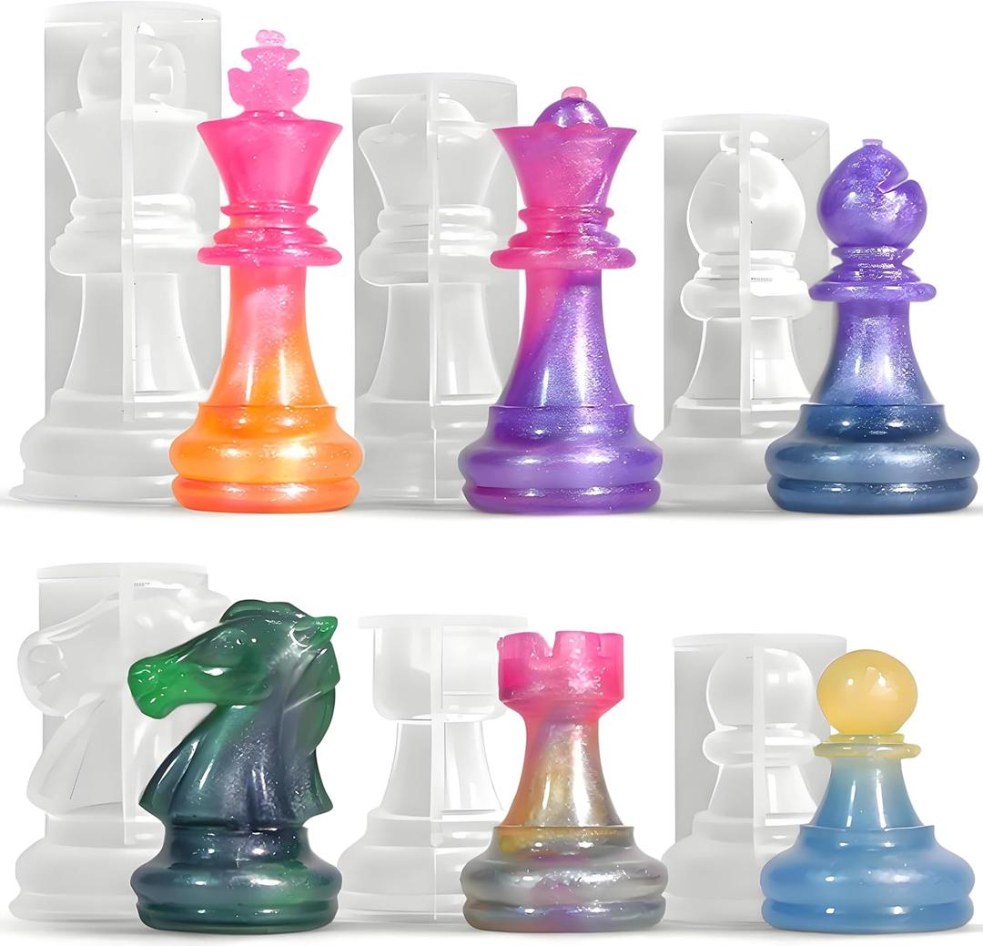 Resin Chess Mold Set, 6PCS 3D International Chess Piece Silicone Molds for Epoxy Resin Casting, Silicone Molds for DIY Crafts Chess Jewelry Making