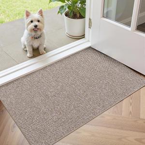 Color&Geometry Ultra Thin Indoor Door Mat 24"x36" (Fold), Non Slip Rubber Backed Dirt Trapper Door Mat Indoor Entrance, Low Profile Entryway Mat, Easy Clean Entry Mat, Khaki