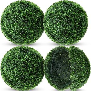 Hotop 4 Pcs 9 Inch Artificial Plant Topiary Ball 4 Layers Garden Spheres Boxwood Balls Artificial Topiaries Spheres Decorative Plants for Backyard, Balcony, Garden, Indoor Outdoor Decor(Green)