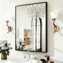PUZONJIG 24''x36'' Wall Mirror for Bathroom Vanity, Modern Frosted Metal Framed Arch Mirror, Wall Mounted for Bedroom, Living Room, Entryway (Black, Rectangle)