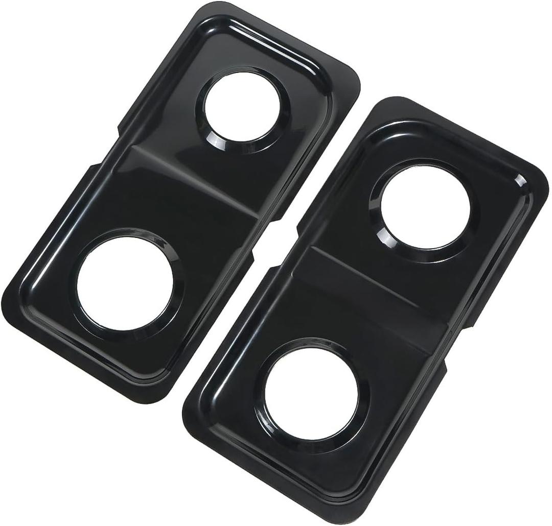 Premium Gas Stove Drip Pans for GE Gas Hotpoint Stove Burner Replacement Part WB34K10009Right WB34K10010 Left Porcelain Double GE Burner Drip Pan for GE SpectraXL44 Gas Stove Range Drip Bowls 2 Pcs