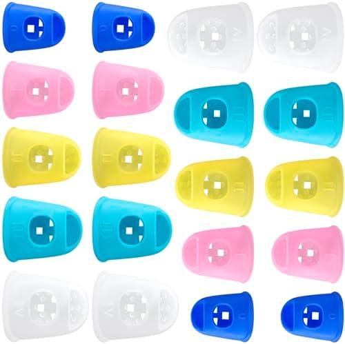 Mxxipp 20pcs Rubber Fingers Tips Guard, Sewing Finger Protector, Finger Tips Cap Protector for Guitar Playing Carving Sorting Paper Money Counting- Dark Blue & Pink & Yellow & Light Blue & White, Set of 2