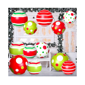 12 Pcs 24/16 Inch Giant PVC Christmas Inflatable Ball Outdoor Blow up Xmas Inflatables Ornaments Giant PVC Christmas Ornaments for Tree Yards Lawns Porch Garden Front Doors Holiday Decor(24,16 Inch)