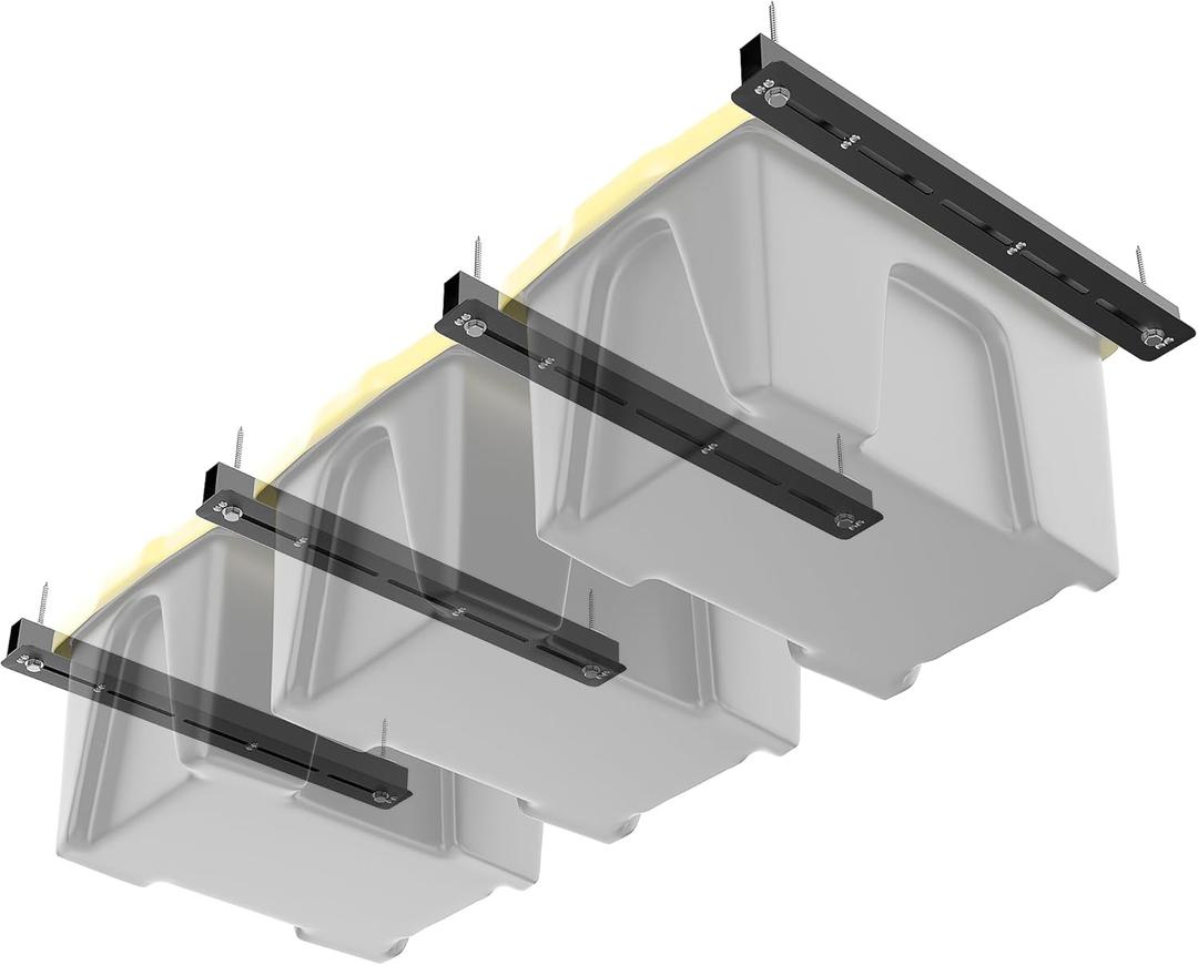 TORACK Garage Ceiling Bin Storage Rack, Overhead Tote Storage Rail System Heavy Duty Adjustable Tote Slide Rails(for 3 Bins, Bins are not included)