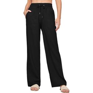 Willit Women Linen Pants Wide Leg Casual Palazzo Pants Cotton Linen Lounge Beach Summer Pants with Pockets 29"/31"/ 33" (Black, XS)