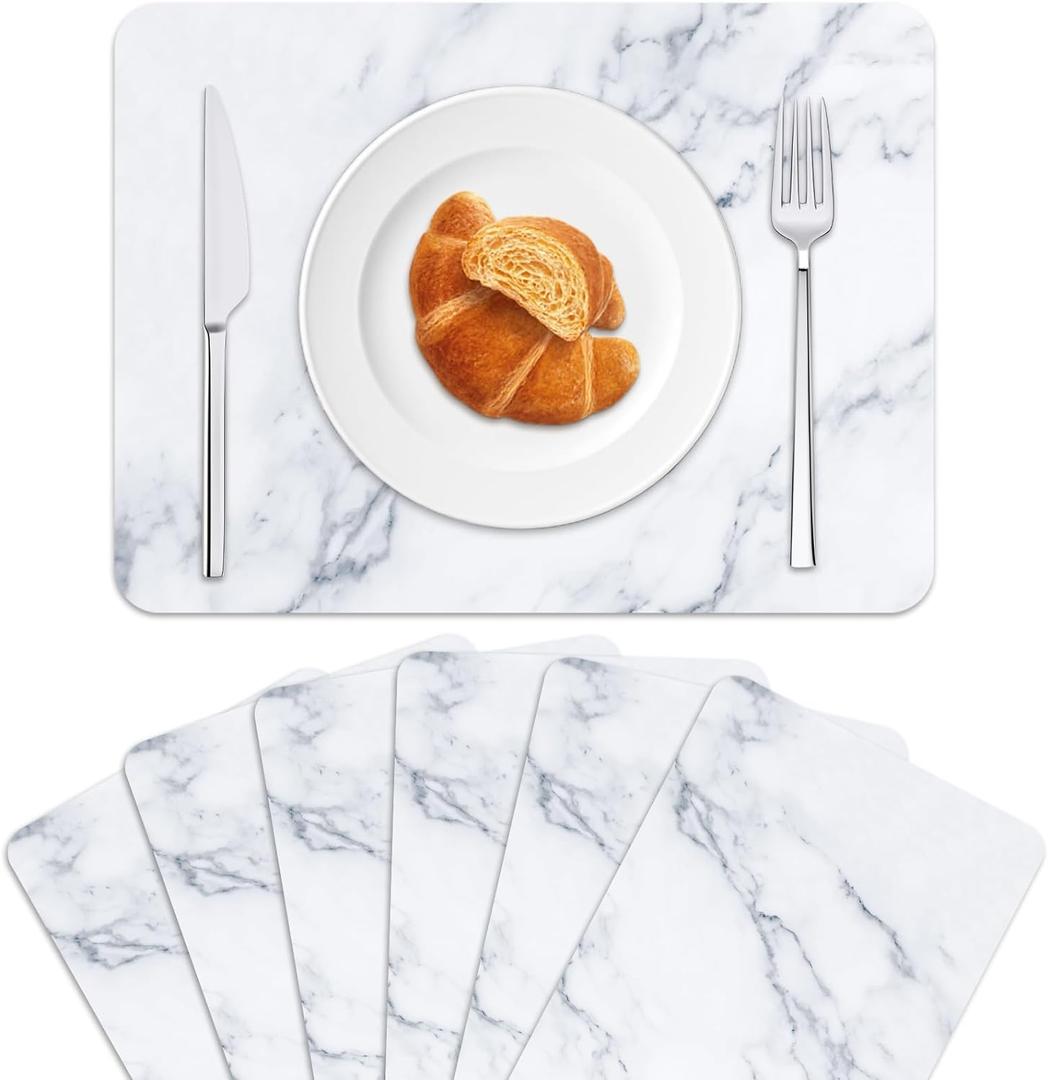Marble Plastic Placemats Set of 6 Marbles Table Mats Marble Theme Place Mats Wipe Clean Washable Recyclable Table Placemats for Indoor Outdoor Heat Resistant Kitchen Dining