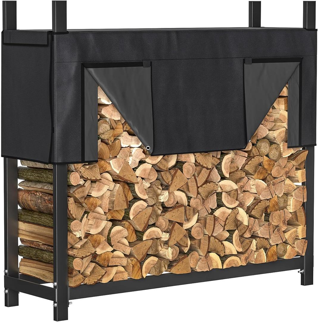 Ultrawall 4ft Heavy Duty Firewood Rack with Waterproof Cover, Freestanding Wood Log Holders for Firewood, Indoor/Outdoor Wood Storage Rack