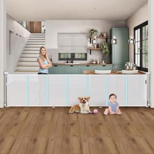 140'' Retractable Baby Gates Extra Wide,34" Tall Retractable Dog Gate for Doorways, Security Upgrade Reinforcement Rods 11 Foot Retractable Baby Gate for Stairs, Indoor/Outdoor Retractable Gate