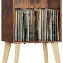 Gannyfer Record Player Stand  Minimalist Vinyl Record Storage Holds Up to 160 Albums, Mid-Century Record Holder Display Shelf with Wood Legs, Turntable Cabinet for Living Room, Bedroom (Brown)