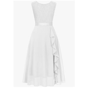 Girls Dress Sweet & Cute Puff Sleeve Square Neck Ruffle Dot Ruffle Swing Dress (10Y)