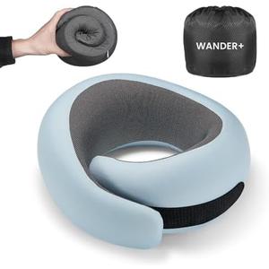 WANDER PLUS Travel Pillow, 100% Pure Memory Foam Travel Neck Pillow Airplane Neck Support Ergonomic Design Best for Sleeping Plane Car Train Office Flight for Adults Sky Blue