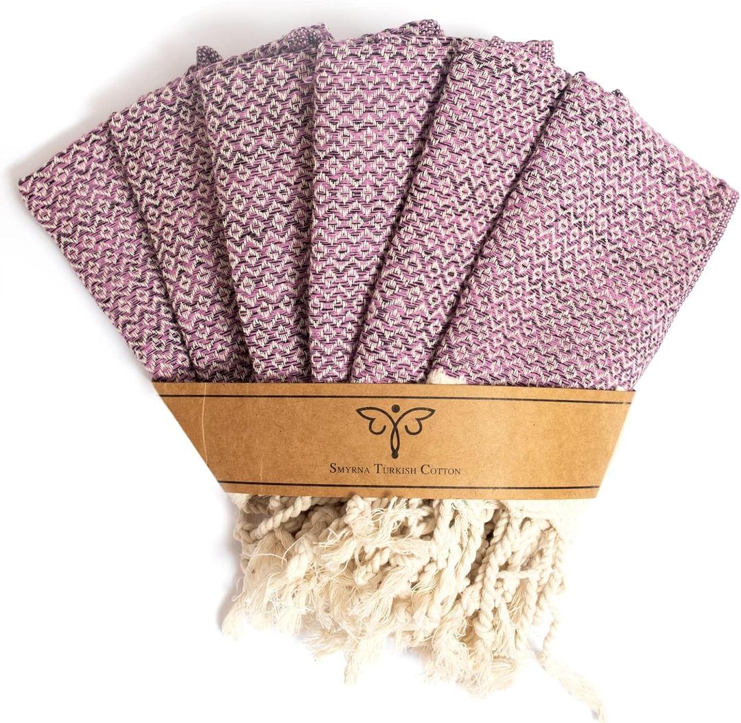 Smyrna Turkish Cotton Dish Towels Pack of 6, 100% Natural Cotton, 12x12 Inches, Machine Washable, Ultra Soft, Absorbent, Prewashed and Quick Dry Turkish Dish Towels, Dusty Rose