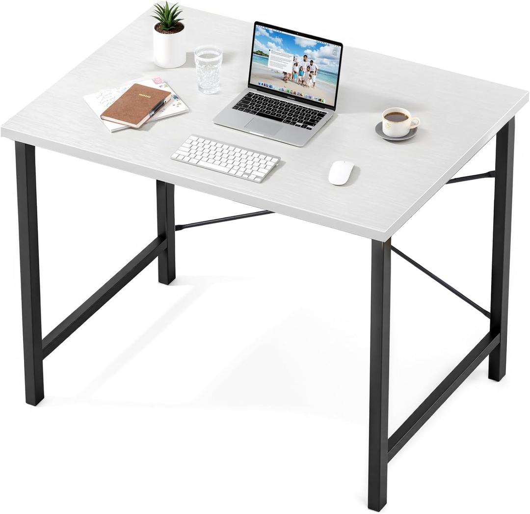 Sweetcrispy 32-Inch Small Computer Desk for Bedroom, Modern White | Gaming Writing Work and Study Desk for Home Office, Sturdy Metal Frame and Compact Modern Design with X-Shaped