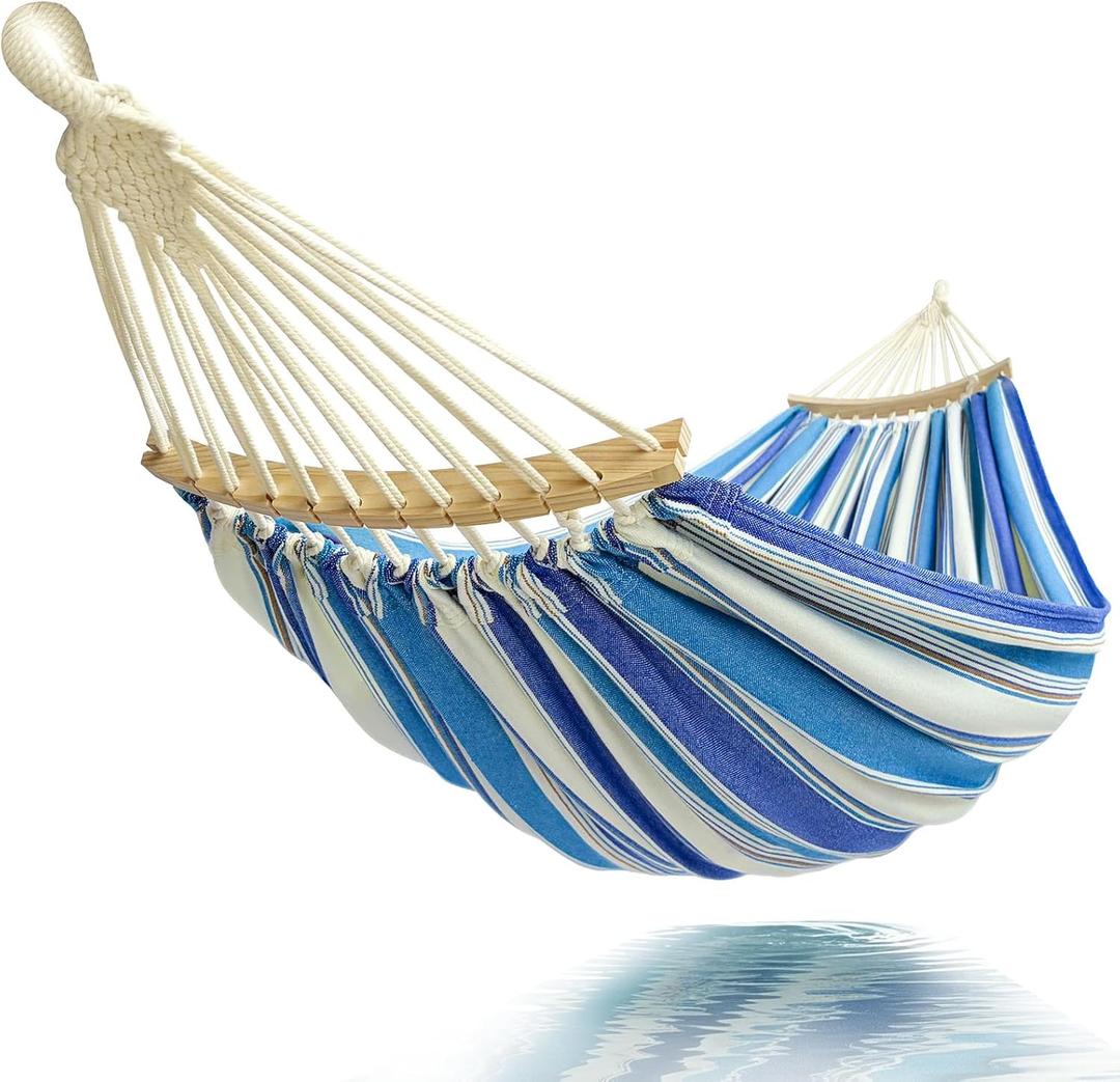 Double Hammock 2 Person Extra Large 220x150cm Total Length 330cm Load 500lb Canvas Cotton Hammock for Patio Porch Garden Backyard Lounging Outdoor and Indoor with Removable Spreader bar